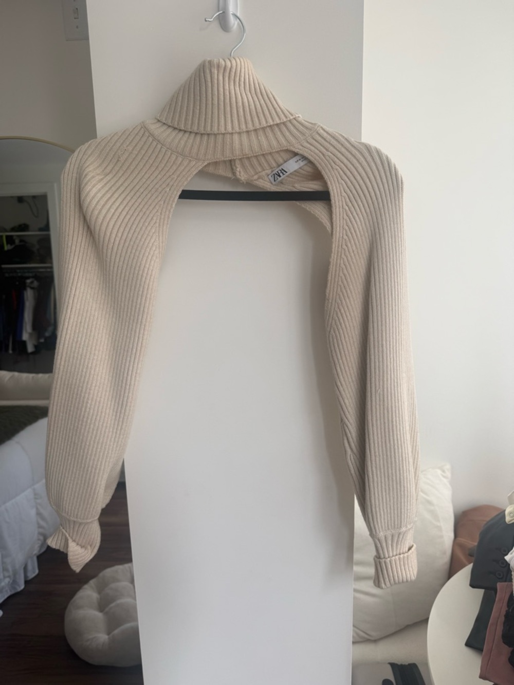 Zara Beige Ribbed Bolero Turtleneck Shrug